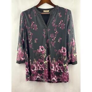 Women’s Timeson XL Black Floral Blouse w/ 3/4 Sleeves